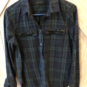 JCrew polyester plaid with beaded pockets
